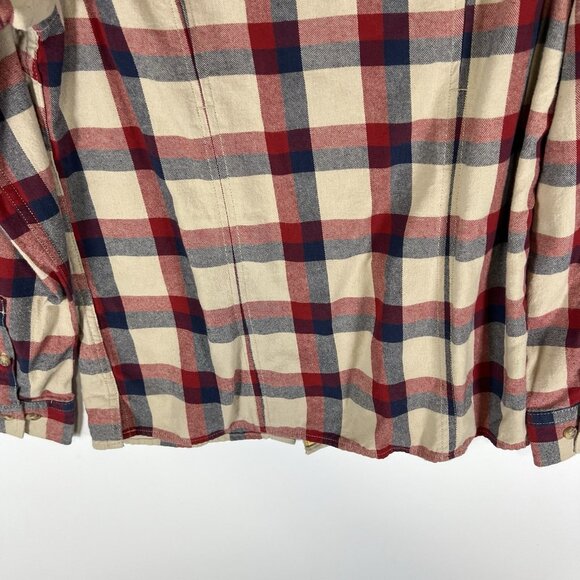 Duluth Trading Co Womens Size XS Red Cream Blue Cotton Plaid Button Down - Picture 8 of 8